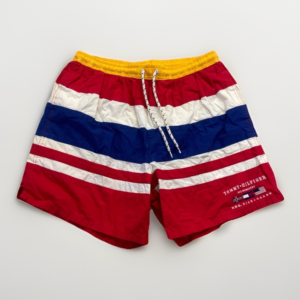 Vintage Tommy Hilfiger Swim Trunks Mens M Striped Colorblock 90s Sailing Gear